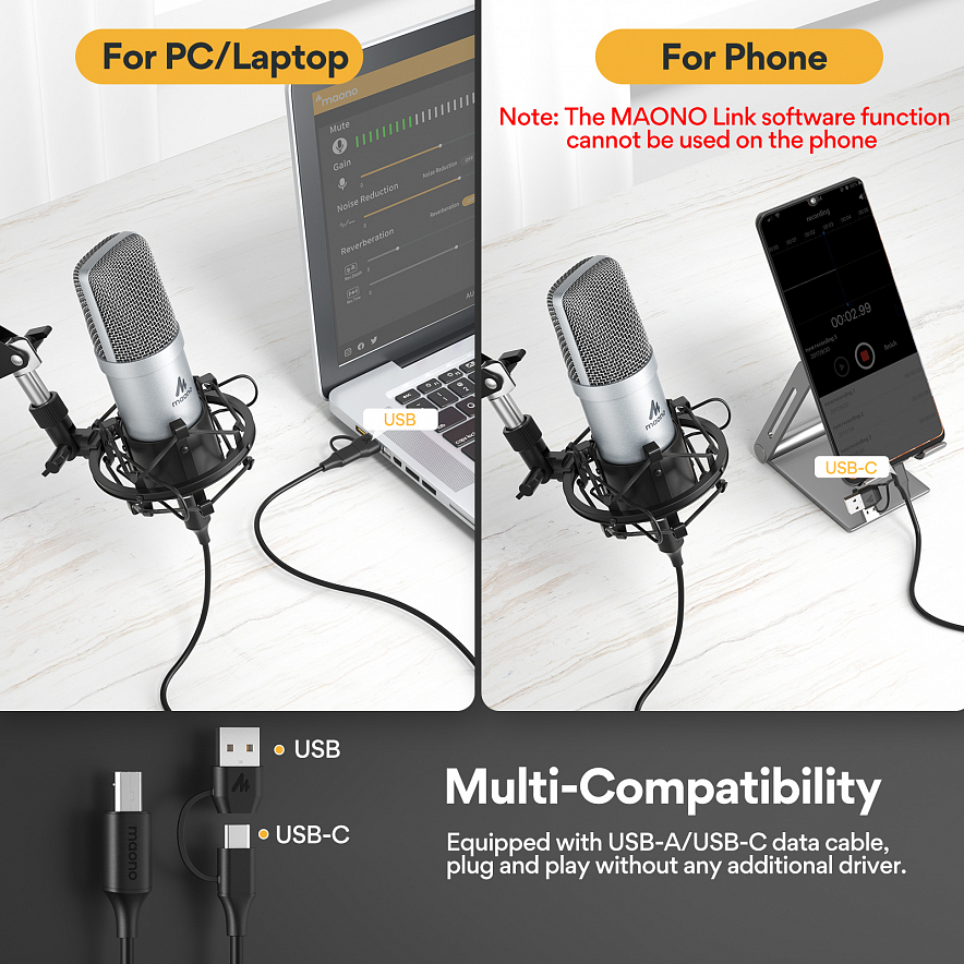 Maono AU-A04E (silver) USB-микрофон6