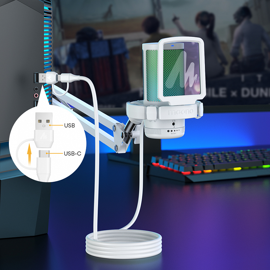 Maono DGM20S Gamerwave конденсаторный USB микрофон, пантограф, 24bit/48kHz, белый6