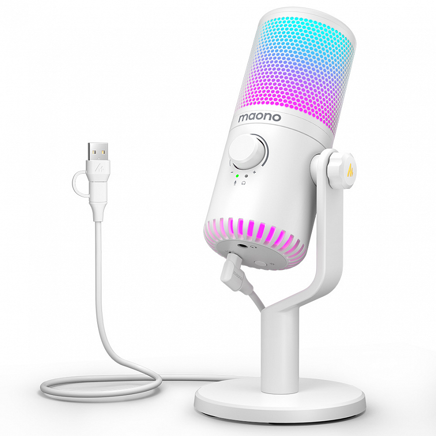 Maono DM30RGB, конденсаторный USB микрофон, частота дискретизации 24bit/48kHz, белый5