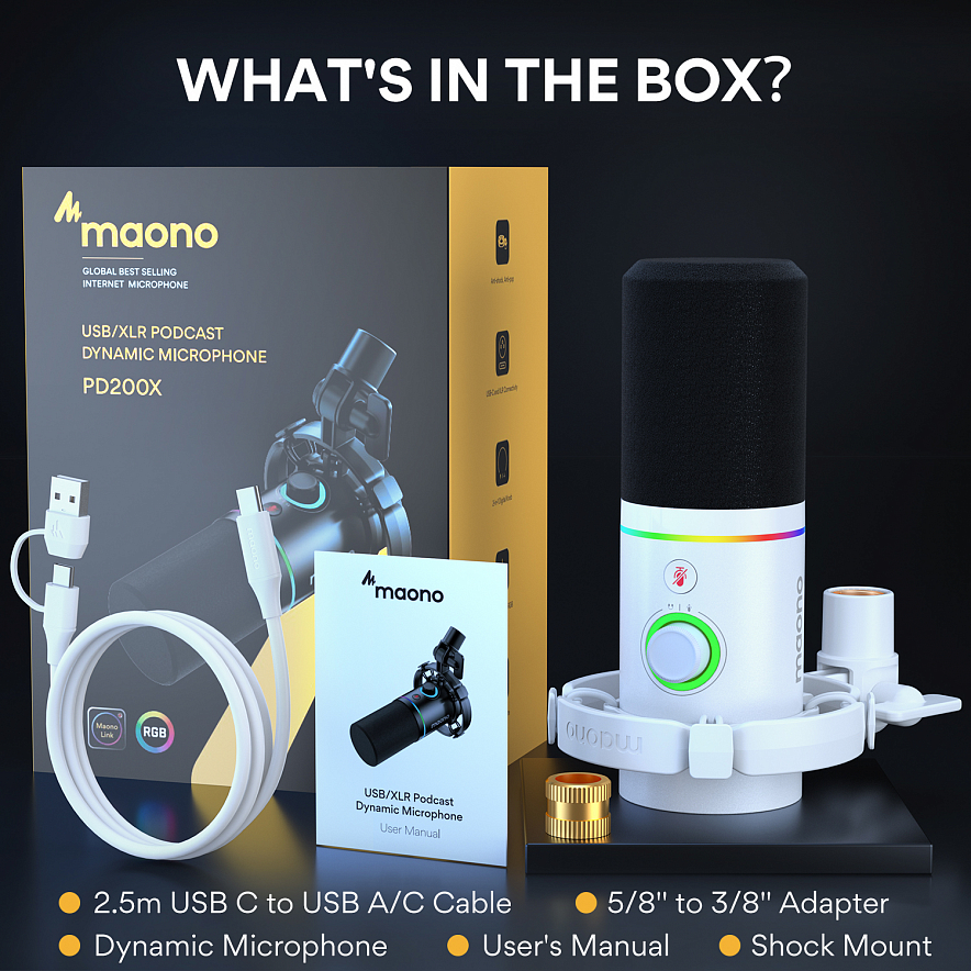 Maono PD200X динамический микрофон, кардиода, UCB-C/XLR выходы, белый7