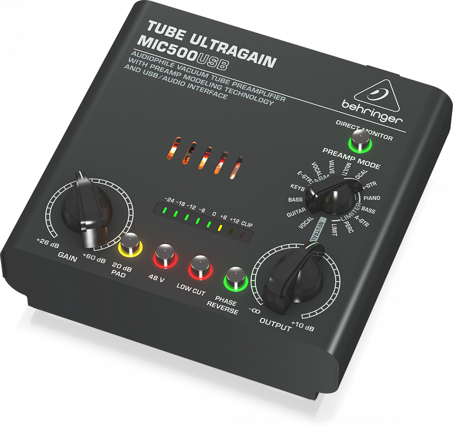 Behringer MIC500USB ламповый предусилитель, USB-аудио интерфейс 2x24