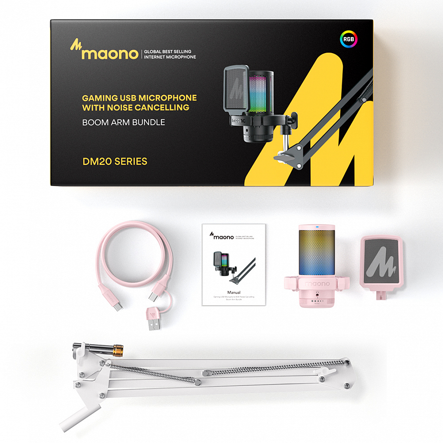 Maono DGM20S Gamerwave конденсаторный USB микрофон, пантограф, 24bit/48kHz, розовый9