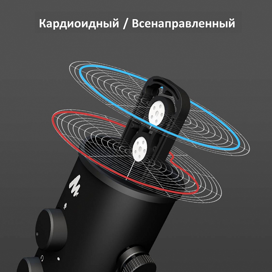 Maono AU-903 FAIRY USB-микрофон, конденсаторный кардиоидный/всенаправленный, 2 капсюля 14 мм.4